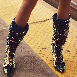 Free People Midnight Party Sequin Slouch Boots by Shellys London
